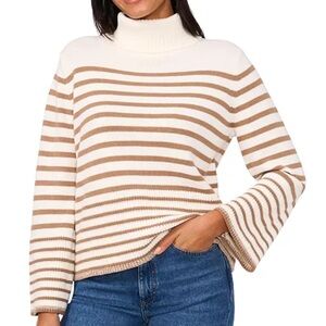 CeCe Cream and‎ Tan Striped Turtleneck Sweater